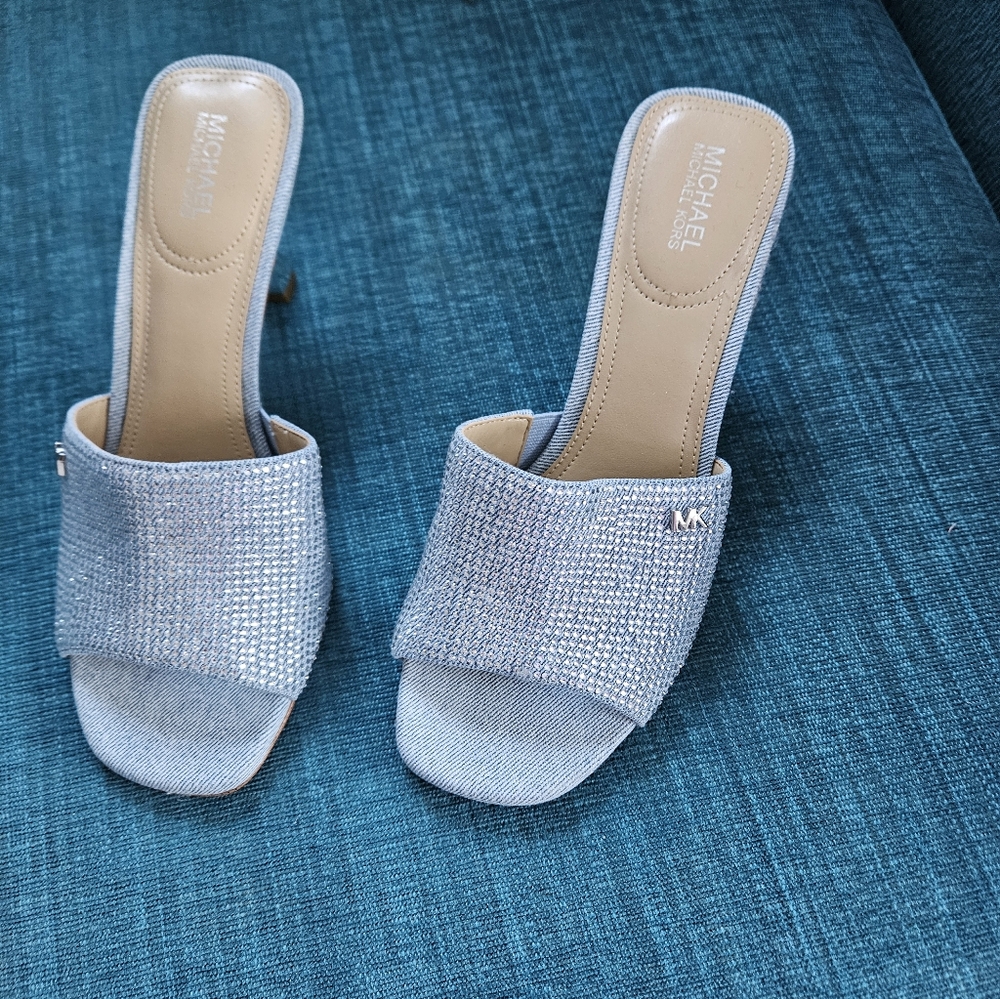 Michael Kors Light Blue Sandals With Silver Glitter